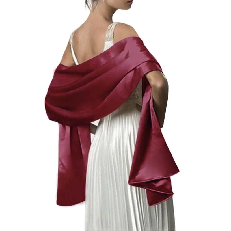 MLMW Burgundy Shawl Wraps for Women Wedding Evening Dresses Satin Formal Shawl Wraps Dressy Extra Long for Christmas Bridesmaid Baby Shower Bridal Shower Party Anniversary - Image 2